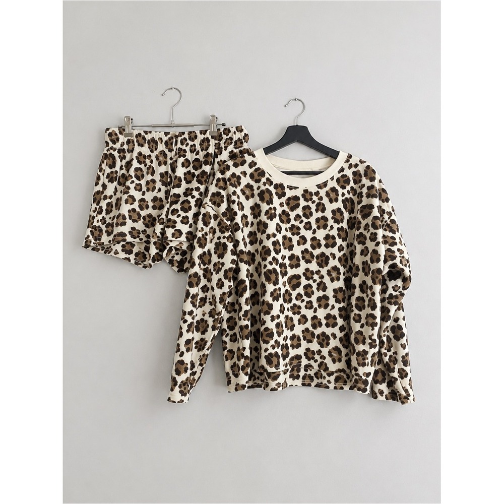 Aerie Lounge Set Fleece Leopard Print Medium Pajamas - Picture 3 of 12